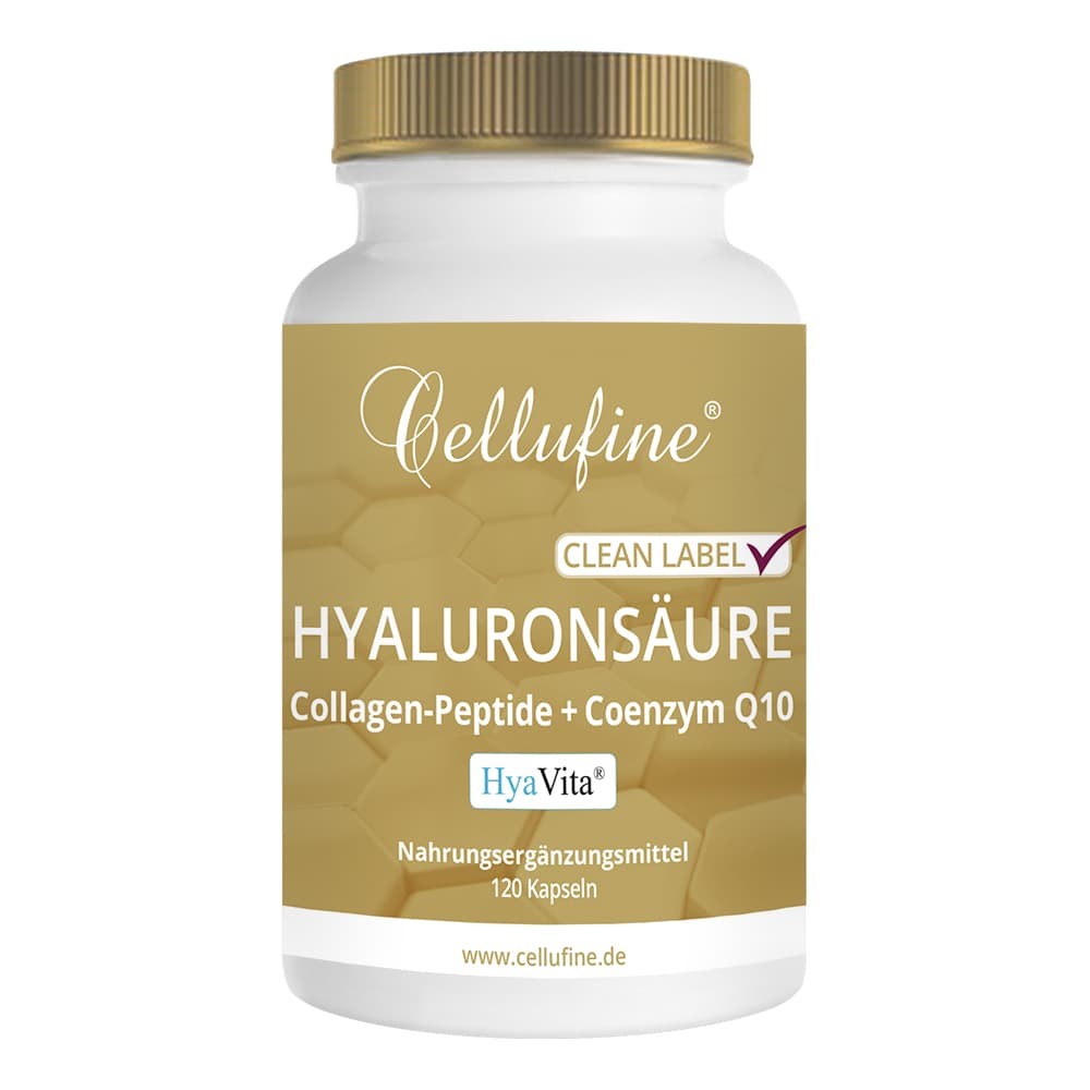 Cellufine-Hyaluron-Collagen-Q10 Cellufine® Hyaluronsäure mit Collagen-Peptiden und Q10, 120 Vegikaps.